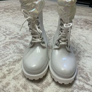 Nine West Shiny White Combat Boots